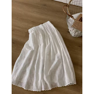 實(shí)拍文藝小白裙立體葉紋波浪下擺包邊休閑通勤長(cháng)裙百褶裙半身裙 圖色 XXS S