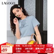 LAGOGO【蘭花系列】舒適正肩T恤女拉谷谷2025年春季新款印花短袖 淺藍(lán)色 S