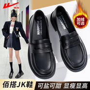 回力樂(lè )福鞋女鞋英倫風(fēng)2025新款加絨黑色軟底舒適工作爆款小皮鞋子 黑色素面-底厚3cm 【軟底軟面】 37