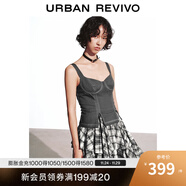 UR2025秋季新款女裝設計感拼接格紋短款A字連衣裙UYV750096 黑灰色格子 S