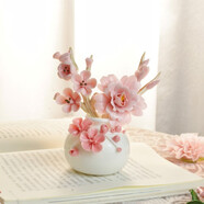 妙旭花瓶擺件客廳輕奢高級感小號精致陶瓷花瓶手工花加梅花枝套組精美 粉梅花綻放圓花瓶＋牡丹＋粉梅花