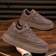 七匹狼男鞋冬季2025新款板鞋男厚底增高百搭休閑皮鞋加絨保暖潮流運動(dòng)鞋 酒紅色 39 標準運動(dòng)鞋碼