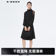 S.DEER圣迪奧2022女裝春秋系帶網(wǎng)紗拼接寬松通勤休閑原廠(chǎng)設計氣質(zhì)連衣裙 黑色/91 S/160