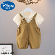 迪士尼寶寶女童背帶褲套裝夏裝2025新款兒童洋氣時(shí)髦衣服寶寶兩件套夏季 夏季 蘑菇凈色背帶套裝咖色 90 建議80-90cm1歲半-2歲
