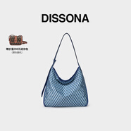 DISSONA迪桑娜女包幸運錦囊hobo包老花包單肩手提包情侶通勤包中性腋下包 牛仔色-大號（肩帶可調節）
