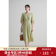獨束大碼女裝法式V領(lǐng)連衣裙高腰顯瘦A字裙2024夏季新款 青藤綠 L (尺碼：2)