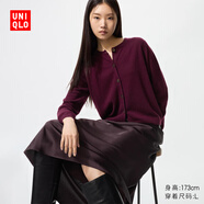 優(yōu)衣庫女裝羊絨圓領(lǐng)針織短開(kāi)衫/25秋冬新款479672 17 棗紅色 M /160/84A