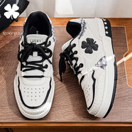 LUCKY BRAND潮牌板鞋男鞋冬季新款四葉草皮面滑板鞋男小眾設計輕奢休閑鞋子男 小熊貓 38