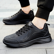 老爺車(chē)（WECKER）新品男鞋2025春秋季黑色皮面運動(dòng)鞋男士防水防滑休閑跑步旅游鞋 QU818全黑 38