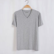 男短袖莫代爾男睡衣上衣t恤寬松薄款棉家居單件居家特大碼加肥秋 淺灰V領(lǐng)短袖 L 170L