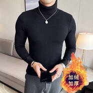 花花公子加絨保暖一體絨高領(lǐng)毛衣男冬季加厚翻領(lǐng)修身打底衫針織毛線(xiàn)衣緊身 黑色高領(lǐng) 一體絨 加絨 M