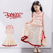 圖圖小象女童套裝童裝娃娃衫半身裙純棉波點(diǎn)兩件套 波點(diǎn) 上衣+裙子  130