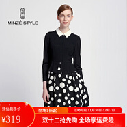 名師路春秋裝新品假兩件時(shí)尚淑女連衣裙女印花波點(diǎn)打底短裙套裝裙 黑白圓點(diǎn)90 2XL