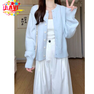 JAVC2025新款針織上衣溫柔優(yōu)雅學(xué)院風(fēng)藍色開(kāi)衫糯感毛衣外套針織衫短款 藍色 S 建議80-90斤穿