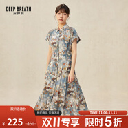 深呼吸DEEP BREATH女裝復(fù)古印花單排扣高腰中長(zhǎng)款碎花連衣裙A500178 油畫花 L (4碼)