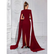 無(wú)疆妙品歐美性感一字領(lǐng)鑲鉆拼接晚禮服拖地長(cháng)袖后開(kāi)叉純色宴會(huì )連衣裙 酒紅色 XS XS