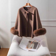 皮爾卡丹（pierre cardin）復古紅格斗篷外套女2025新款雙面羊毛大衣 咖色 S