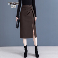 唐謎（TANGMI）設計感時尚開叉毛呢半身裙女冬季2025新款高腰顯瘦氣質(zhì)修身包臀裙 卡其色【毛呢料】 XL (29) (推薦115-125斤)
