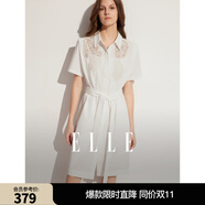 ELLE白色鏤空繡花襯衫式連衣裙女2024夏季新款通勤風(fēng)正式場(chǎng)合裙子 白色 M