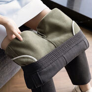 AEMAPE高腰媽媽休閑褲女秋冬加絨加厚長(cháng)褲哈倫褲修身保暖九分小腳鉛筆褲 深灰2469 綠絨一條過(guò)冬 L 95-115斤
