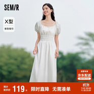 森馬連衣裙女溫柔氣質(zhì)白月光夏季法式方領(lǐng)收腰中長裙107424114036