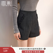 香影通勤輕職場(chǎng)短褲女高腰2025冬季新款氣質(zhì)灰色仿毛呢直筒闊腿褲 中灰 S