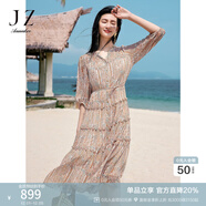 玖姿·安娜蔻優(yōu)雅民族風(fēng)多層雪紡蛋糕裙收腰連衣裙女2025夏季新款 花桔紅 XL