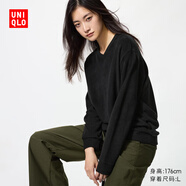 優(yōu)衣庫女裝柔軟針織搖粒絨V領(lǐng)套頭衫/長(cháng)袖25秋冬新款479756 09 黑色 M