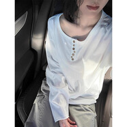 小紅書(shū)爆款韓國風(fēng)格簡(jiǎn)單不對稱(chēng)扣白色長(cháng)袖女式t恤2025秋季新設計 S均碼