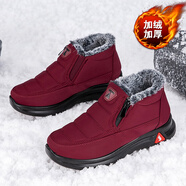 足力健大師老人鞋男冬季加絨加厚保暖中老年棉鞋高幫防水防滑運動(dòng)休閑爸爸鞋 棗紅【主圖女款】 36 標準運動(dòng)碼