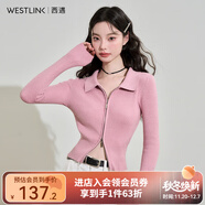 西遇POLO領(lǐng)針織衫女2025年春季新款甜美辣妹粉色毛衣短款上衣 粉色 L