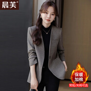 晨芙無(wú)領(lǐng)西裝外套女神范復古氣質(zhì)休閑小個(gè)子氣質(zhì)短款夾棉加厚西服上衣 灰色西裝 常規 XL 建議118-128斤
