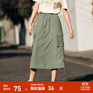 森馬（Semir）半身裙女復(fù)古風(fēng)質(zhì)感松緊腰夏季潮酷街頭設(shè)計(jì)感抽繩工裝裙美式 土灰綠40988 M 160/66A