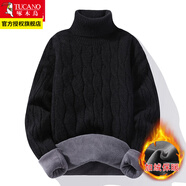 啄木鳥(niǎo)高領(lǐng)毛衣男秋冬季韓版加絨加厚白色保暖針織衫潮牌內搭冬款打底衫 黑色（加絨） M