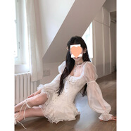 法式超仙甜美減齡泡泡袖連衣裙夏季新款茶歇氣質(zhì)高腰蓬蓬短裙子女 連衣裙（高質(zhì)量 S