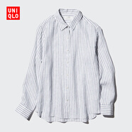 優(yōu)衣庫女裝法國麻條紋襯衫長(cháng)袖襯衣上衣空調衫薄外套475648 01 乳白色 XS /150/76A