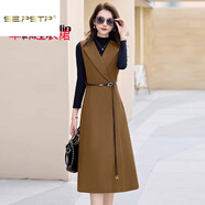 夏典素訂女王（SE.PSTP）香風(fēng)開(kāi)衫毛呢中長(cháng)款馬甲新款秋冬氣質(zhì)顯瘦洋氣連衣裙套裝兩件套 單/件橙色連衣裙【不含腰帶】 鮮 L