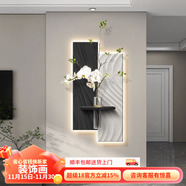 致匠心水培綠植裝飾畫(huà)意式極簡(jiǎn)客廳轉角掛件立體砂巖黑白餐廳背景墻掛畫(huà) A-煙沐如柃FZH07+FZH27 30*60CM+花瓶（20cm） 普通款不帶燈-三層立體砂巖畫(huà)