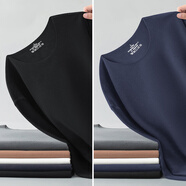 南極人（Nanjiren）雙面德絨長(cháng)袖t恤男士?jì)纫耉領(lǐng)打底衣冬季無(wú)痕保暖防寒發(fā)熱內穿秋衣 WH04【圓領(lǐng)上衣】黑色+藏藍 2XL