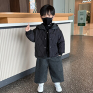 漫畫(huà)小馬兒童夾棉套裝2025新款小男孩加厚棉衣外套寶寶冬季加絨褲子兩件套 黑色 cm建議身高85左右 90