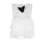 性感抹胸連衣裙女夏季名媛白色生日禮服裙子氣質(zhì)修身收腰毛毛短裙 白色 S