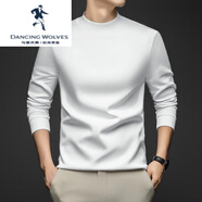 與狼共舞（DANCING WOLVES）匹馬棉蘭精莫代爾男長(cháng)袖半高領(lǐng)T恤春秋休閑打底衫 本白色 M 170