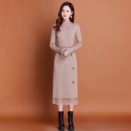 毛線(xiàn)裙子中長(cháng)款加絨加厚毛衣裙女秋冬配大衣的針織連衣裙中長(cháng)款一 卡其常規 XL 建議115-125斤