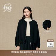 鄂爾多斯1980羊毛雙面呢泡泡袖女裝簡(jiǎn)約休閑短外套25早秋新品 黑 XL 175/92A