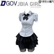 DGOV拼接蕾絲邊高腰黑色蓬蓬短裙子女春夏半身裙韓版泡泡袖襯衫兩件套 青灰襯衫+領(lǐng)結+黑蕾絲蓬蓬裙 三件套 S 推薦80-90斤