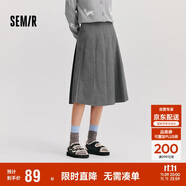 森馬（Semir）森馬半身裙女仿毛呢裙子24冬新款A(yù)字百褶裙遮胯顯瘦109724120001