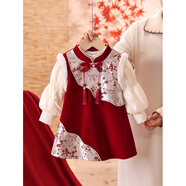 女孩漢代服裝套裝秋冬2025新生嬰兒一歲服裝拜年服裝中式旗袍連衣 紅色秋冬加絨 90 cm