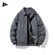 LOMBT美式復古麂皮絨夾克男秋冬潮流棒球服寬松休閑外套TS21灰色2XL