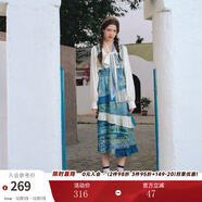 兩三事油畫(huà)復古半身裙2025春季新款粉色裙子不規則拼接背帶裙幻世浮生 藍色 M