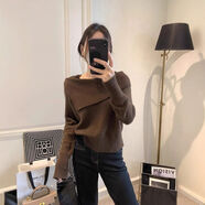 小紅書(shū)同款法式感一字肩針織打底衫女春季藍色小香風(fēng)內搭毛衣設計 咖啡色又a又颯歐貨上衣miu系穿搭套頭毛衣今年流行 S S